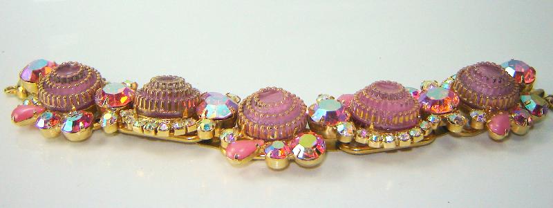 Front view of Pink Birthday Cake Molded/Cut Bracelet 5 Link