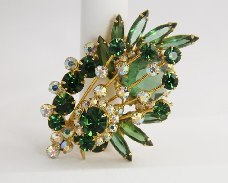 Front view of Green Navettes Brooch
