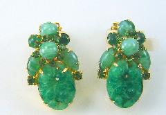 Green Oval Molded/Cut Earrings Clip