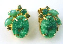 Green Oval Molded/Cut Earrings Clip