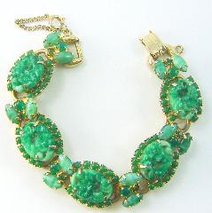 Green Oval Molded/Cut Bracelet 5 Link
