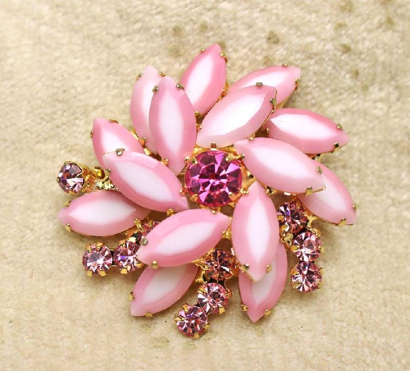 Front view of Pink Navettes Multi-Color/Shaded Brooch