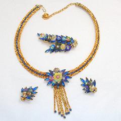 Blue Navettes Rivoli/Margarita Necklace