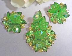 Green Navettes Frosted Earrings Clip
