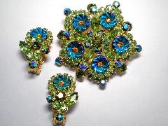 Green Navettes Molded/Cut Brooch