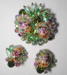 Green Cabochons Painted (hand/Transfer) Earrings Clip