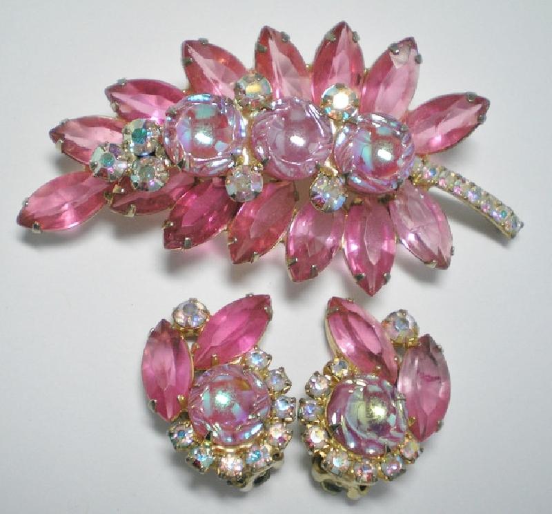 Front view of Pink Navettes Molded/Cut Brooch