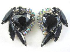 Black (jet) Heart Earrings Clip