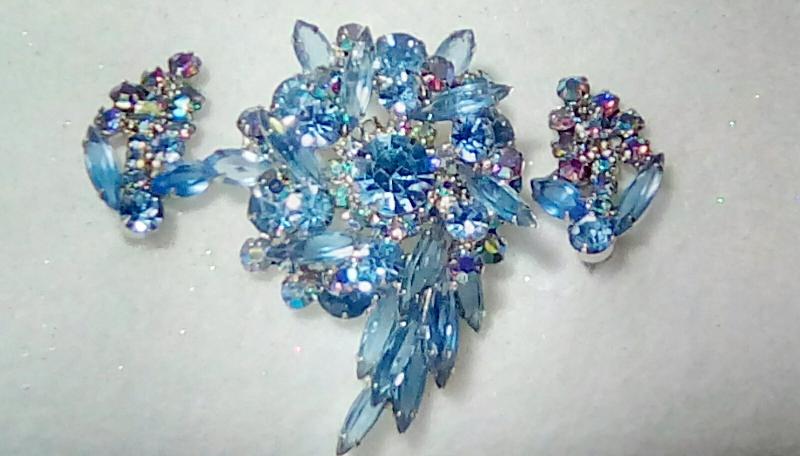 Front view of Blue Navettes Brooch