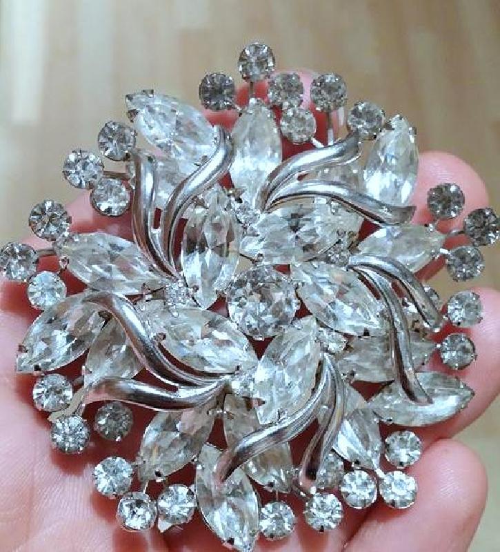 Front view of Clear Navettes Brooch