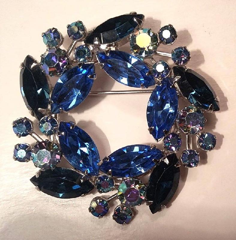 Front view of Blue Navettes Brooch
