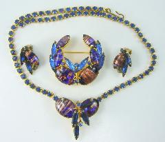 Blue Cabochons Striped Earrings Clip