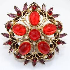 Red Cabochons Brooch