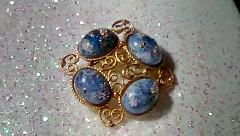 Blue Cabochons Painted (hand/Transfer) Brooch