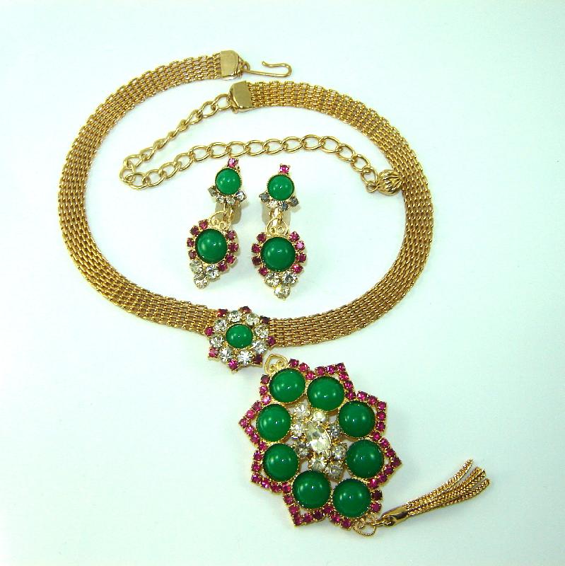Front view of Green Cabochons Brooch