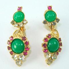 Green Cabochons Earrings Clip