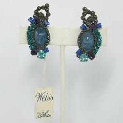 Blue Cabochons Earrings Clip