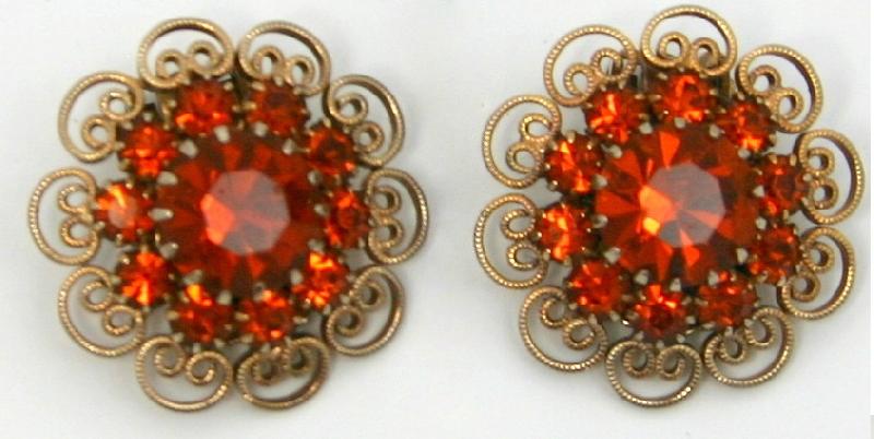 Front view of Orange Chatons Only Earrings Clip