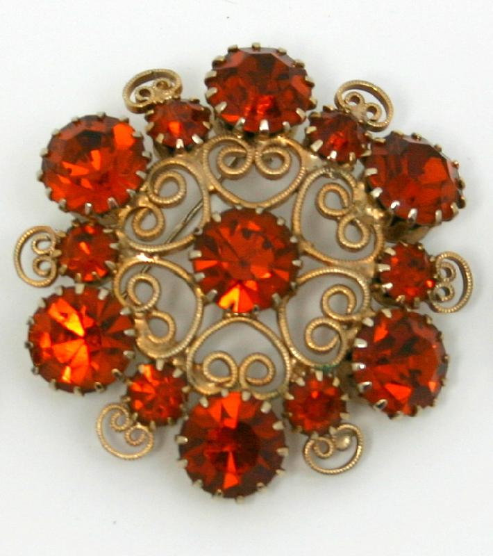 Front view of Orange Chatons Only Brooch