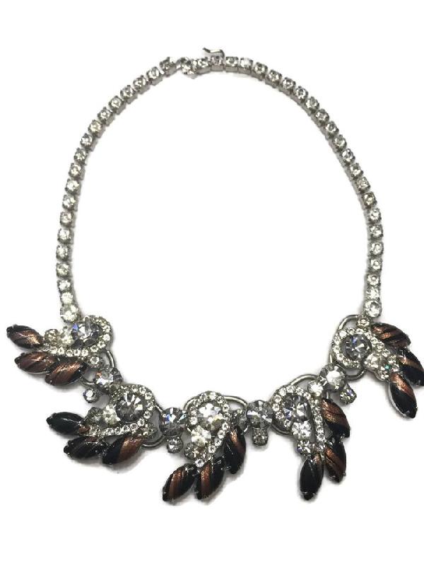 Front view of Clear Cabochons Striped Necklace
