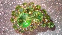 Green Chatons Only Rivoli/Margarita Brooch