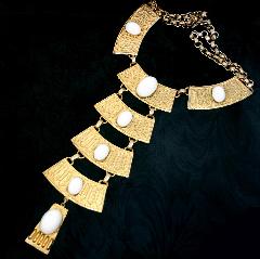 White (chalk Or Milk) Cabochons Plastic Necklace