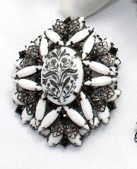 White (chalk Or Milk) Cabochons Painted (hand/Transfer) Brooch
