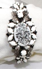White (chalk Or Milk) Cabochons Painted (hand/Transfer) Bracelet Clamper