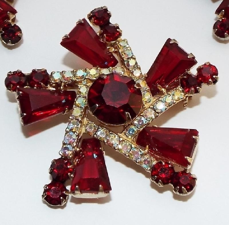 Front view of Red Keystones Brooch