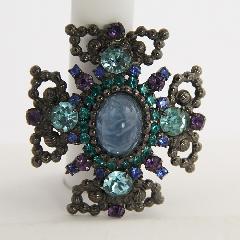 Blue Cabochons Striped Brooch