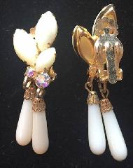 White (chalk Or Milk) Cabochons Earrings Clip