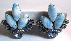 Blue Navettes Striped Earrings Clip