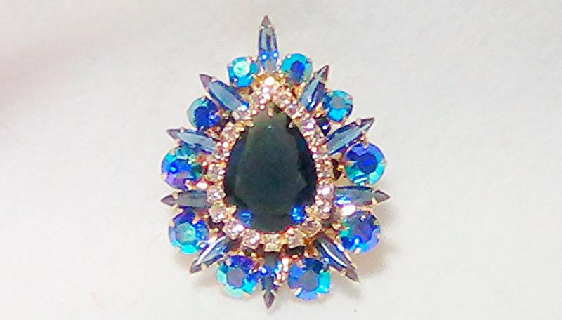 Front view of Blue Pear Pin Pendant