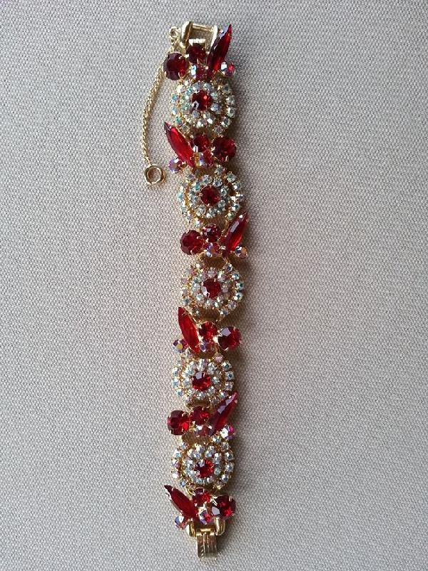 Front view of Red Navettes Bracelet 5 Link