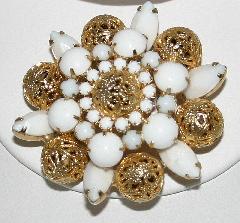 White (chalk Or Milk) Navettes Brooch