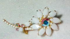 White (chalk Or Milk) Navettes Brooch