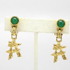 Green Cabochons Earrings Clip