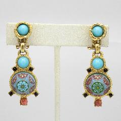 Turquoise Cabochons Painted (hand/Transfer) Earrings Clip