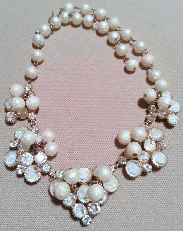Front view of White (chalk Or Milk) Cabochons Givre Necklace