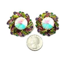 Green Pentagon Rivoli/Margarita Earrings Clip