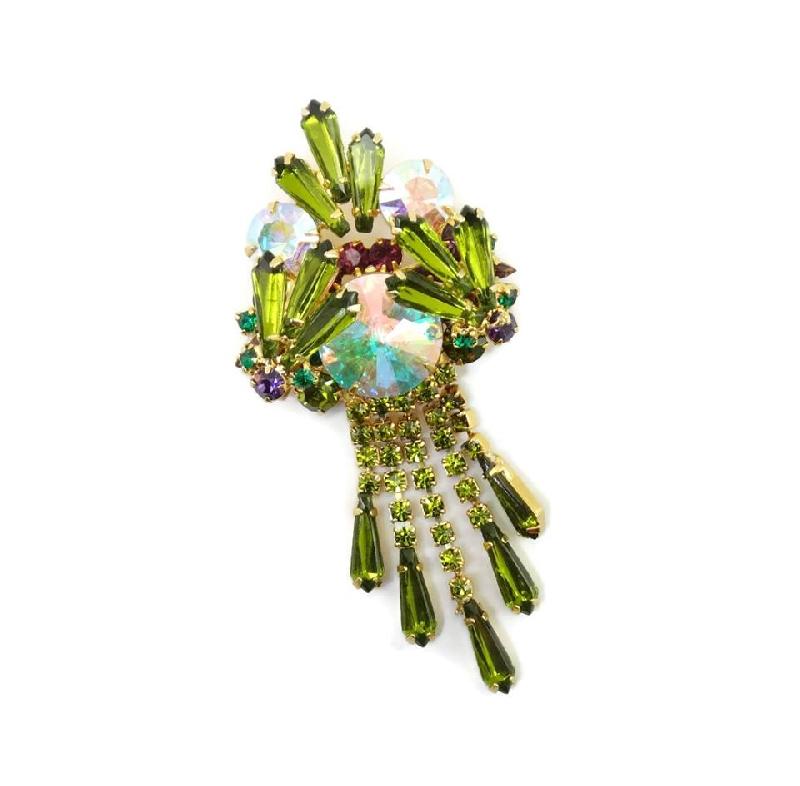 Front view of Green Pentagon Rivoli/Margarita Brooch
