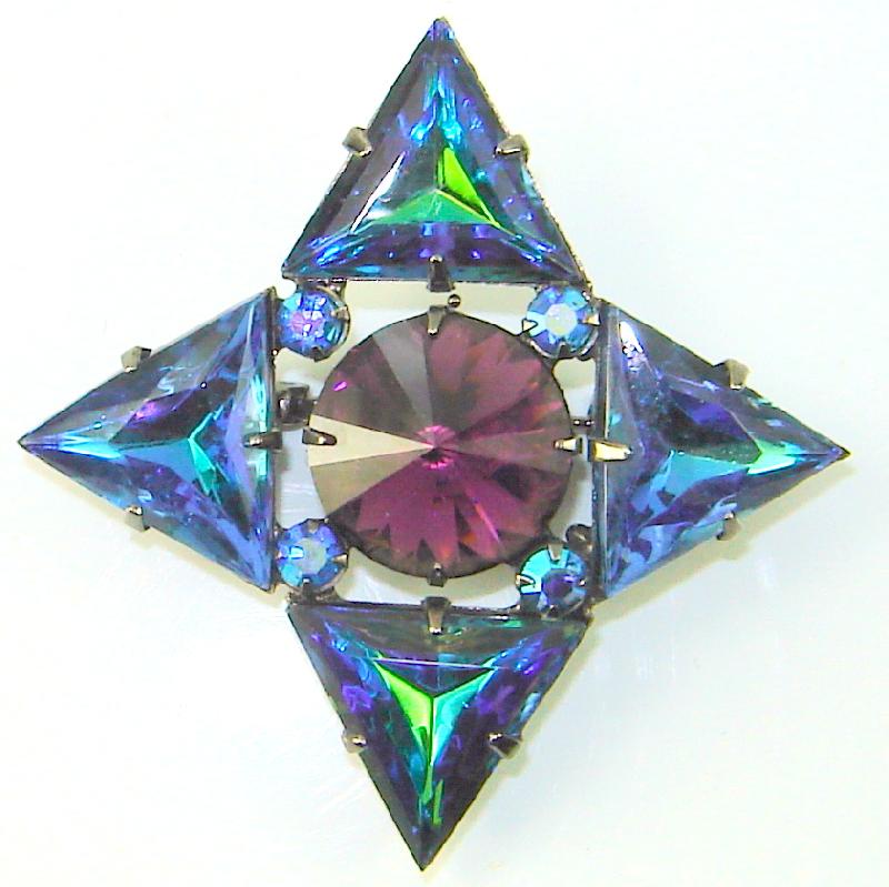 Front view of Blue Triangle Rivoli/Margarita Brooch