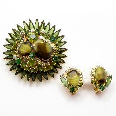 Green Oval Striped Earrings Clip