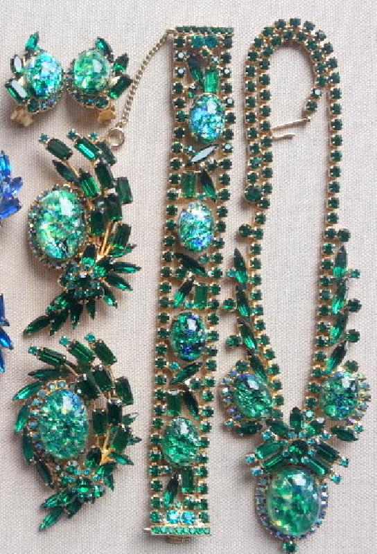Front view of Green Baguettes Multi-Color/Shaded Earrings Clip
