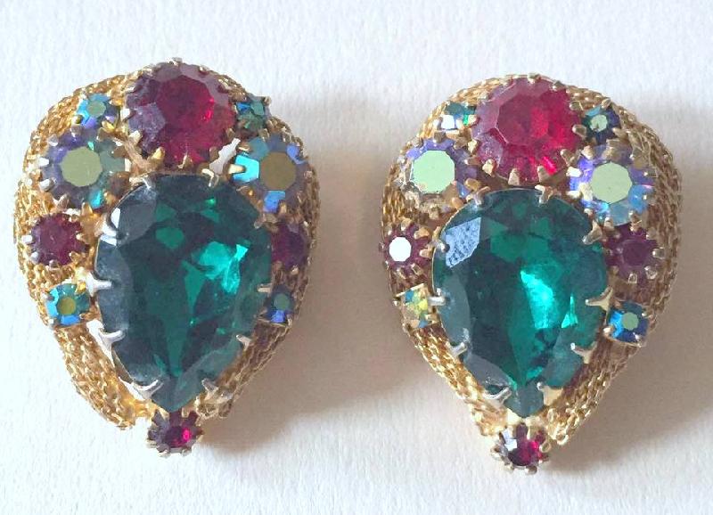 Front view of Multiple Colors Pear Earrings Clip