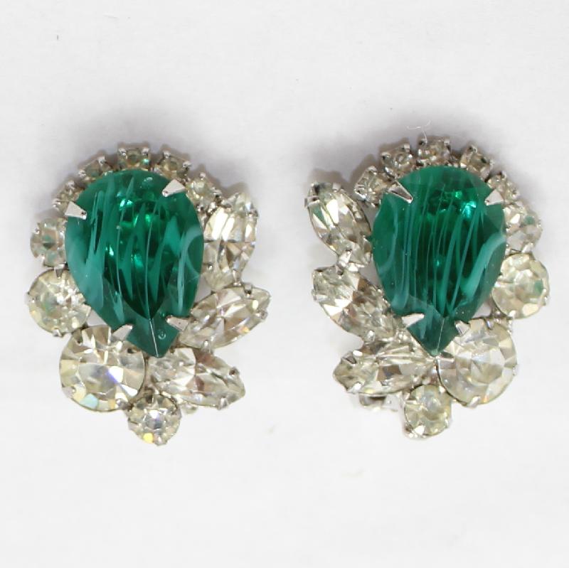 Front view of Green Pear Striped Earrings Clip
