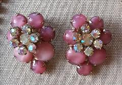 Pink Cabochons Earrings Clip