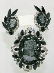 Black (jet) Navettes Molded/Cut Brooch