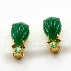 Green Cabochons Molded/Cut Earrings Clip