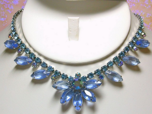 Front view of Blue Navettes Necklace